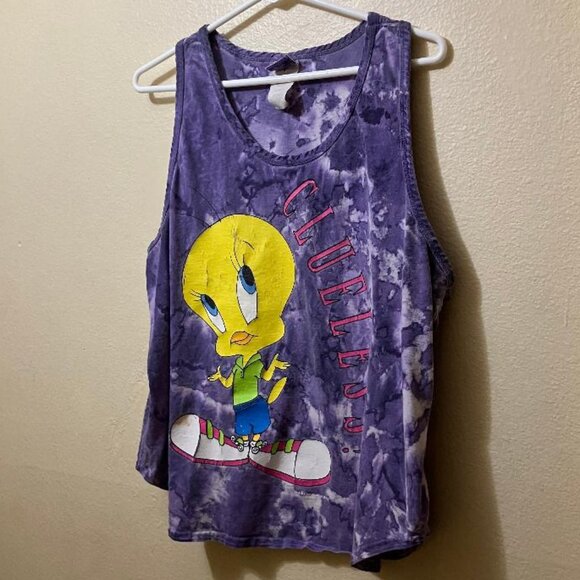 Vintage 1997 Women's Purple Tie Dye Looney Tunes Tweety Bird Clueless Size S/M - Picture 1 of 7